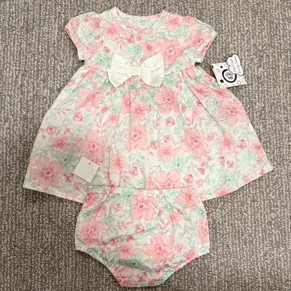 Little Me Pink and Green Floral Dress Set - Picture 1 of 3